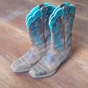 Justin western boots, brown and turquoise